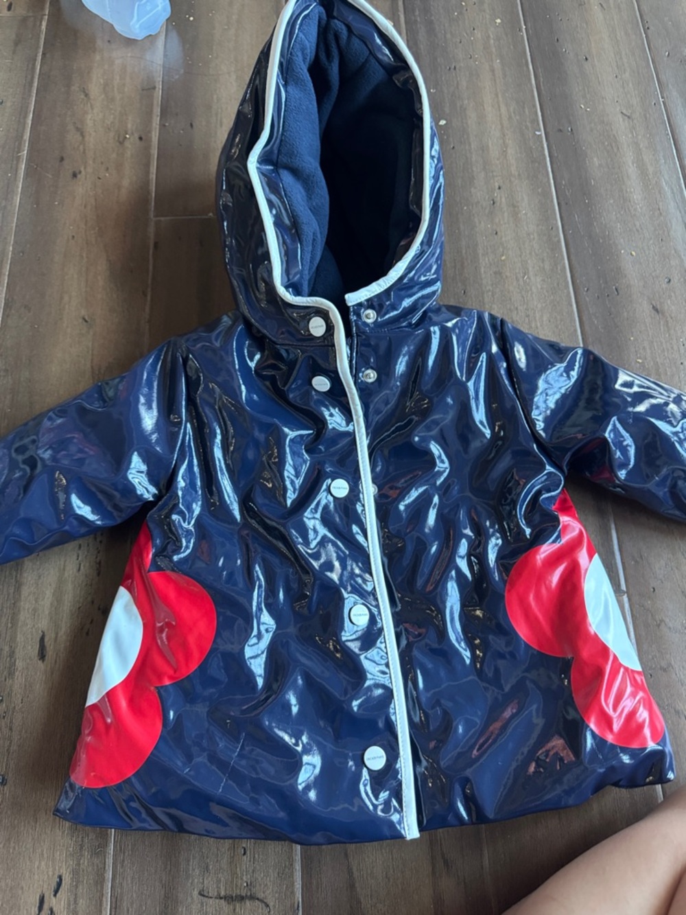 Jacadi Navy Hooded Raincoat with Red and White Accents